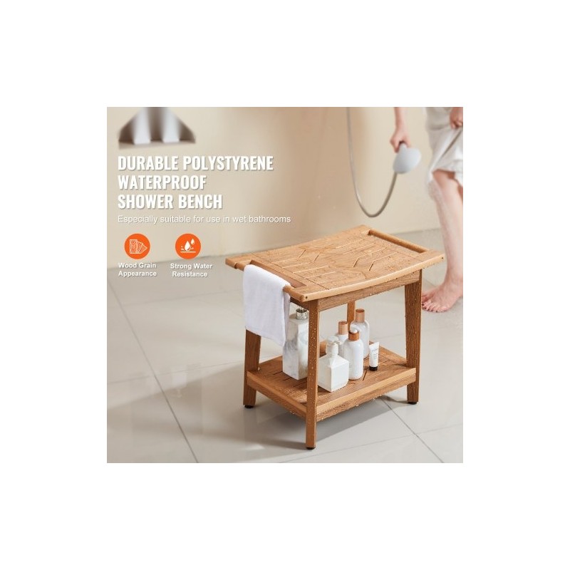 Suihkupenkki polystyreeninen 530×355×470 mm kantavuus 158,8 kg säilytystasolla