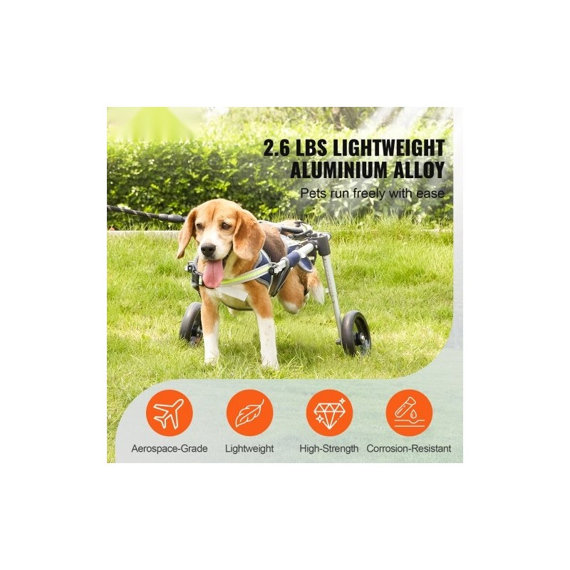 Koiran pyörätuoli takajaloille ilmailuluokan alumiiniseos säädettävä XS iskunvaimentavilla pyörillä kevyt