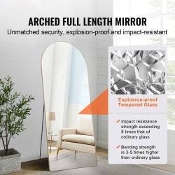 Täyspitkä kaareva lattiapeili räjähdyssuojatulla karkaistulla lasilla alumiinikehyksellä 180 x 76 cm