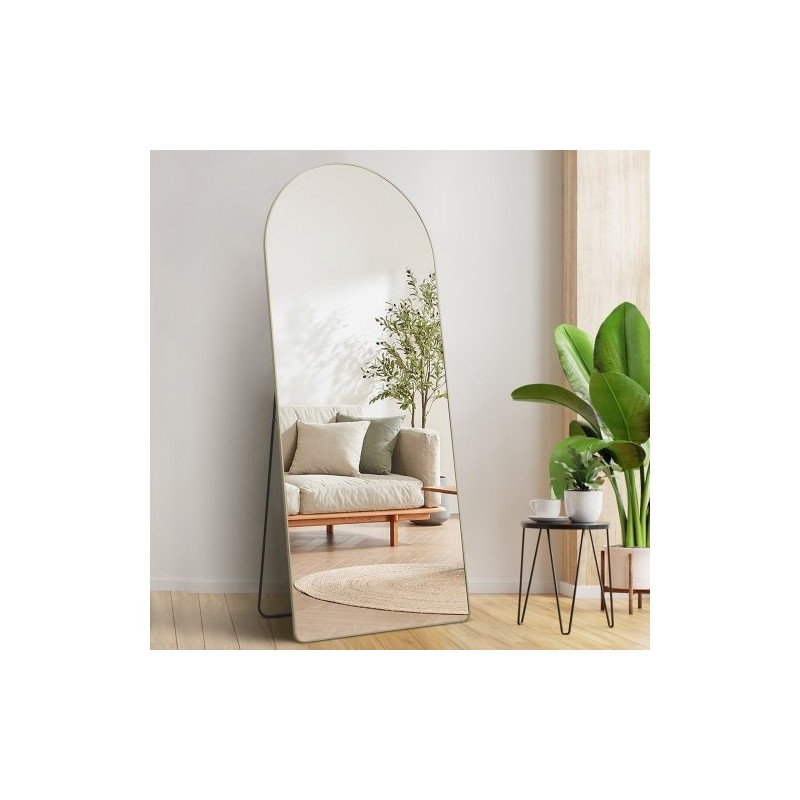 Täyspitkä kaareva lattiapeili räjähdyssuojatulla karkaistulla lasilla alumiinikehyksellä 180 x 76 cm