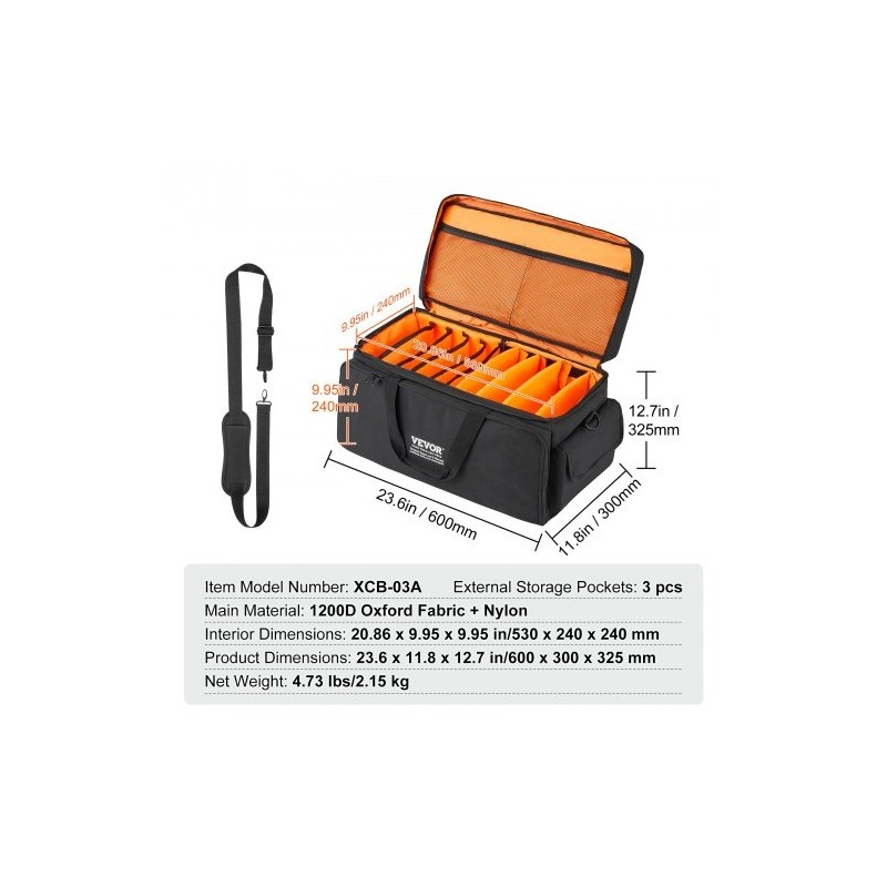 DJ-kaapelilaukku 1200D Oxford kangas ja nailon muovipohja 9 väliseinää pehmustettu olkahihna