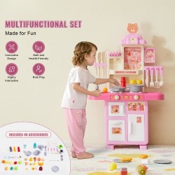 Leikkikeittiö PP-muovia 48 osaa pinkki äänet ja valot höyrytoiminto 3–5-vuotiaille