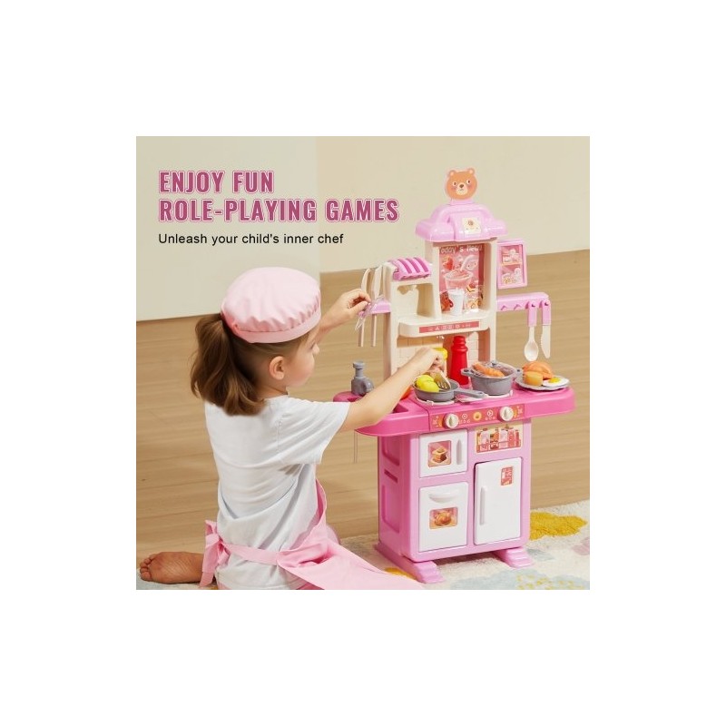 Leikkikeittiö PP-muovia 48 osaa pinkki äänet ja valot höyrytoiminto 3–5-vuotiaille