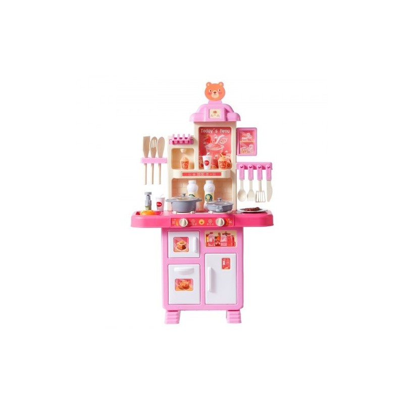 Leikkikeittiö PP-muovia 48 osaa pinkki äänet ja valot höyrytoiminto 3–5-vuotiaille