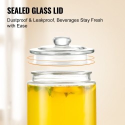 Lasinen juoma-annostelija 7,5 l ruostumaton teräshana puujalustalla lasikannella juhliin