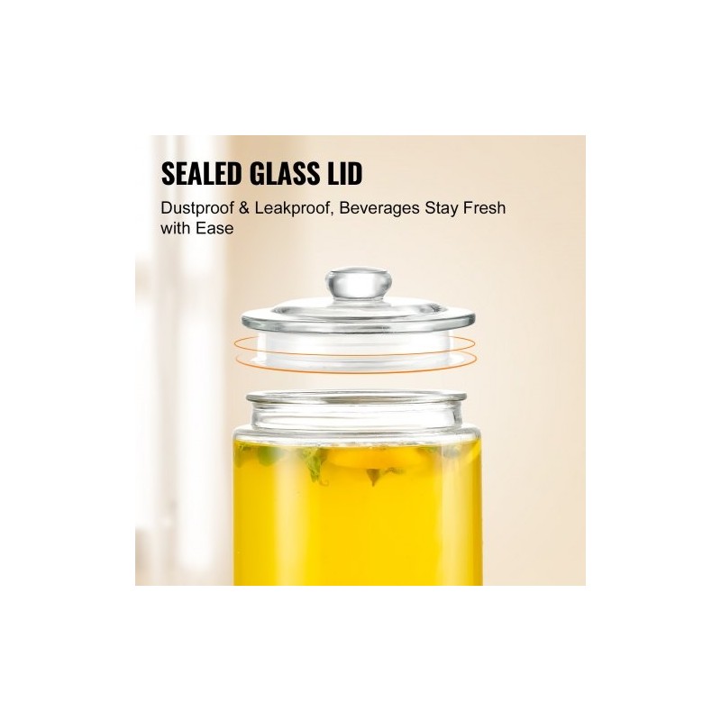 Lasinen juoma-annostelija 7,5 l ruostumaton teräshana puujalustalla lasikannella juhliin