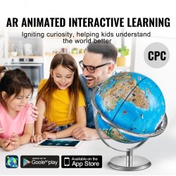 Maapallo ABS-muovi 254 mm lisätyn todellisuuden sovelluksella LED-yövalolla metallijalustalla 720°