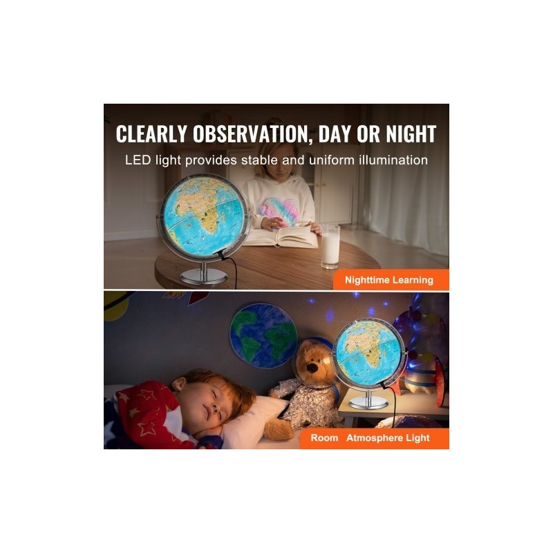 Maapallo ABS-muovi 254 mm lisätyn todellisuuden sovelluksella LED-yövalolla metallijalustalla 720°