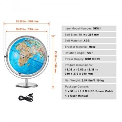 Maapallo ABS-muovi 254 mm lisätyn todellisuuden sovelluksella LED-yövalolla metallijalustalla 720°