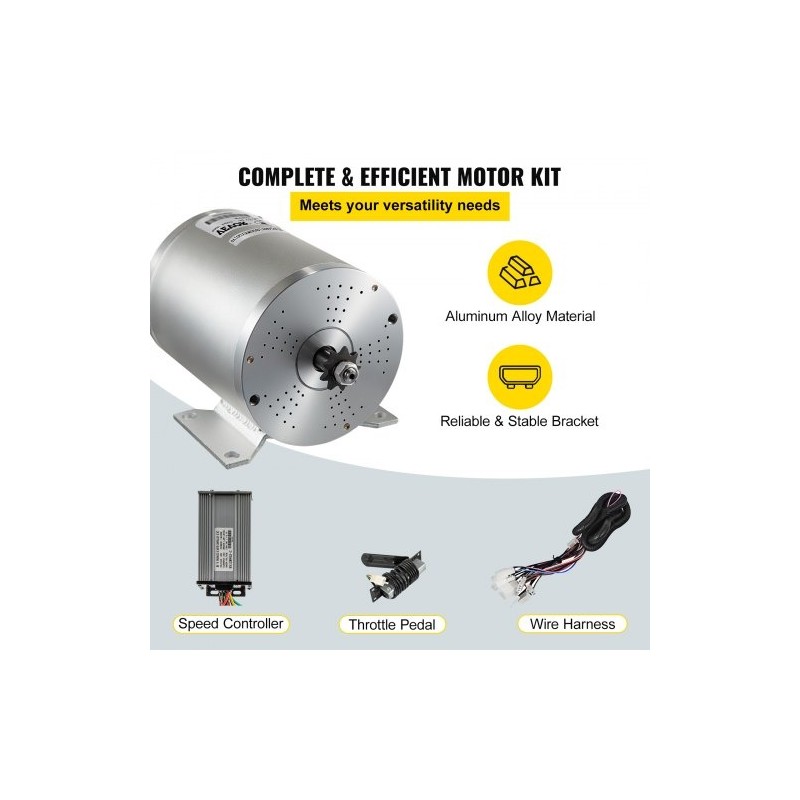 Harjaton 48V 1800W tasavirtamoottoripaketti täysin kuparikäämitys alumiinikuori nopeudensäädin kaasupoljin ja johtosarja