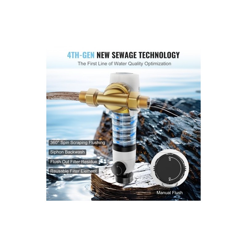 Sedimenttisuodatin 40 µm takahuuhdeltava koko talon kaivovedelle 316L ruostumaton teräs