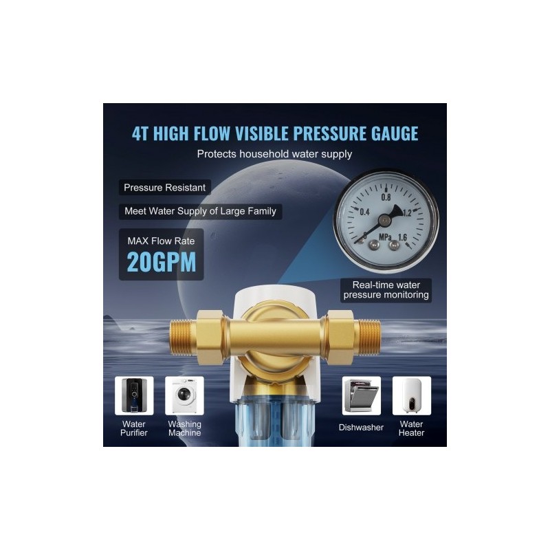 Sedimenttisuodatin 40 µm takahuuhdeltava koko talon kaivovedelle 316L ruostumaton teräs