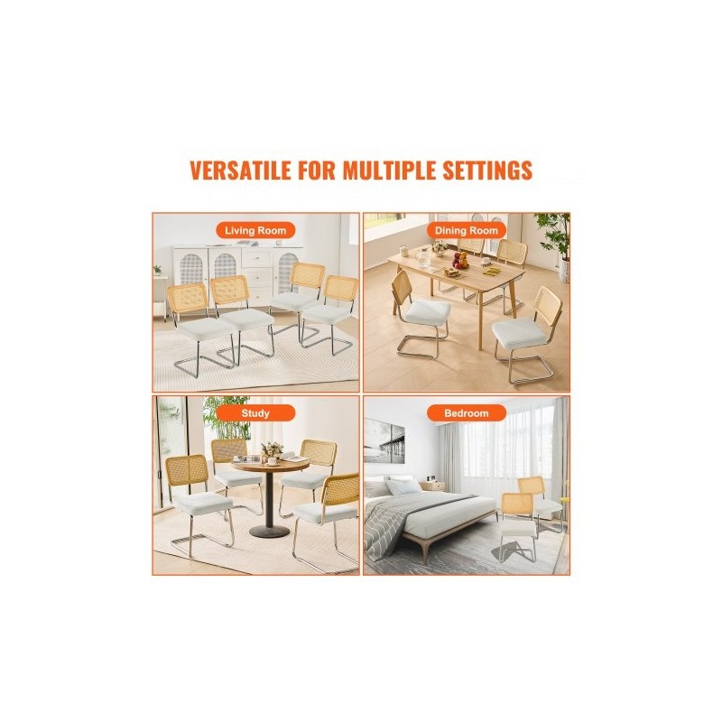 Rottinkiselkänojaiset samettiset tuolit metallirungolla neljä kappaletta pehmeällä istuintyynyllä