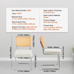 Rottinkiselkänojaiset samettiset tuolit metallirungolla neljä kappaletta pehmeällä istuintyynyllä