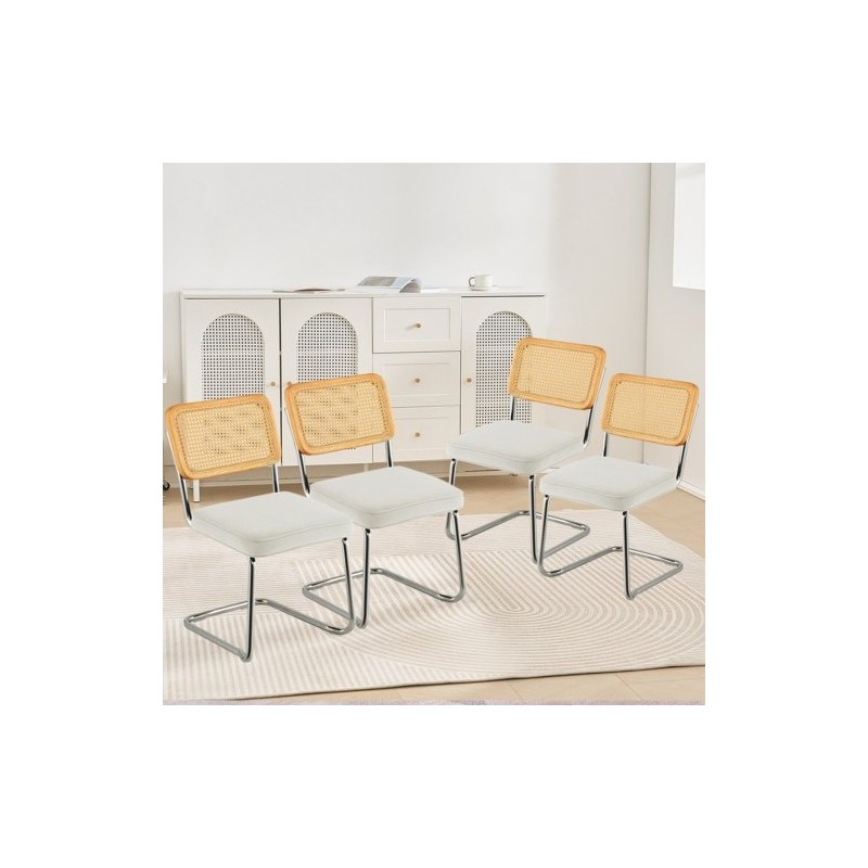 Rottinkiselkänojaiset samettiset tuolit metallirungolla neljä kappaletta pehmeällä istuintyynyllä