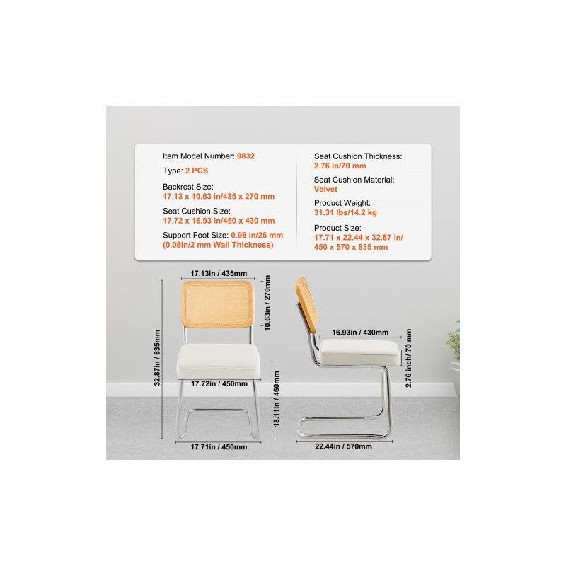 Rottinkinojatuolit 2 kpl pehmustettu samettinen istuin rottinkiselkänoja taivutettu metallirunko