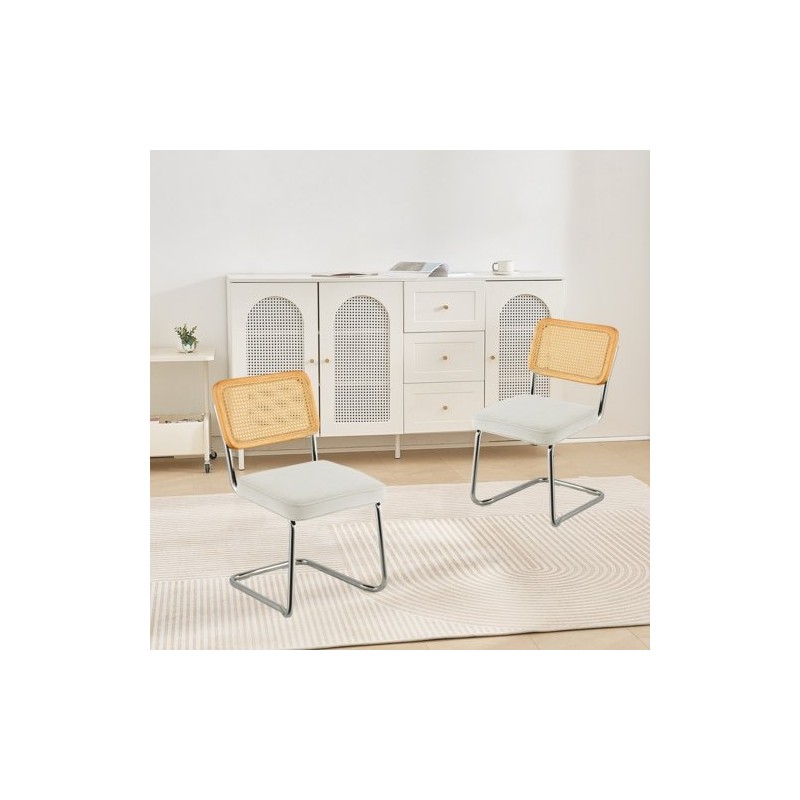 Rottinkinojatuolit 2 kpl pehmustettu samettinen istuin rottinkiselkänoja taivutettu metallirunko