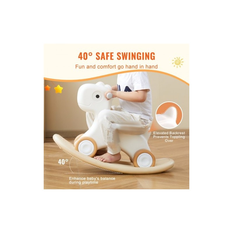 3-in-1-keinuhevonen HDPE-muovi 1–3-vuotiaille kantavuus 36 kg valkoinen yksisarvinen nelipyöräinen