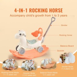 Keinuhevonen nelitoiminen HDPE-muovista 1–3-vuotiaille kantavuus 36 kg turvavyöllä