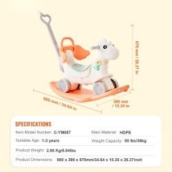 Keinuhevonen nelitoiminen HDPE-muovista 1–3-vuotiaille kantavuus 36 kg turvavyöllä