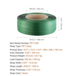 PET-vannenauharulla polyesteri 15,9 mm 0,8 mm 1200 m vihreä