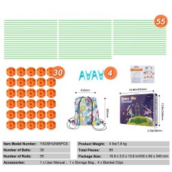 Rakennussarja 85 osaa lapsille pimeässä hohtavat 55 sauvaa 30 palloa