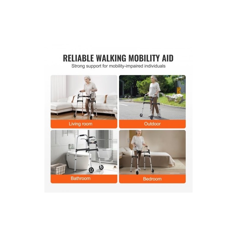 Taittuva alumiininen kävelyteline korkeussäädöllä 775–955 mm 5-tuumaisten etupyörien kantavuus 350 paunaa