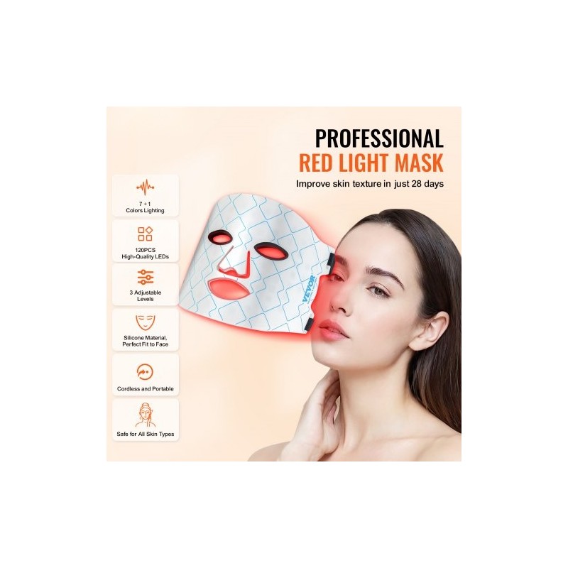 LED-valoterapia-naamio silikoni kasvoille seitsemänvärinen 850 nm lähi-infrapunavalo johdoton