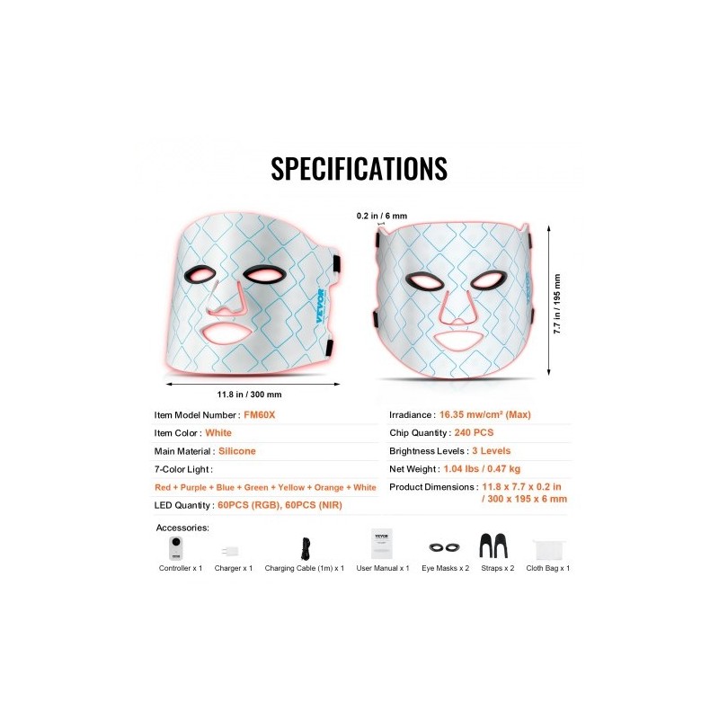 LED-valoterapia-naamio silikoni kasvoille seitsemänvärinen 850 nm lähi-infrapunavalo johdoton