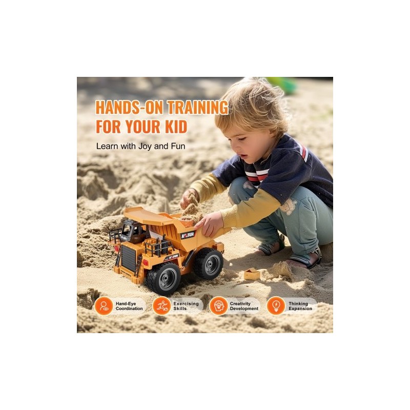 Kauko-ohjattava kippiauto mittakaava 1:18 9-kanavainen metallinen ohjaamo muovinen lava 2 ladattavaa akkua