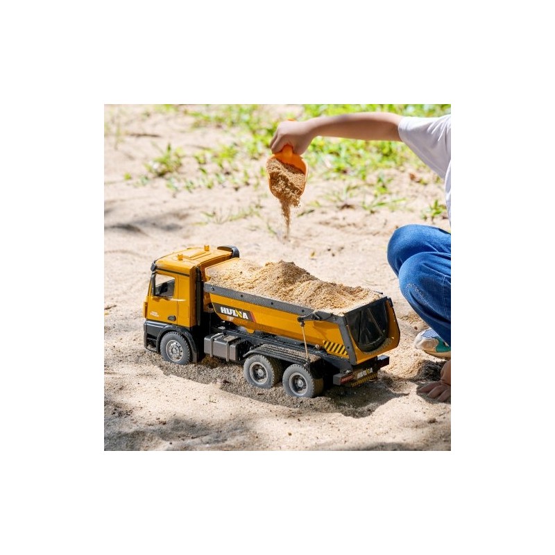 Radio-ohjattava kippiauto 1:14 muovi sinkkiseos 10 kanavaa 2 ladattavaa akkua työmaaleikkeihin