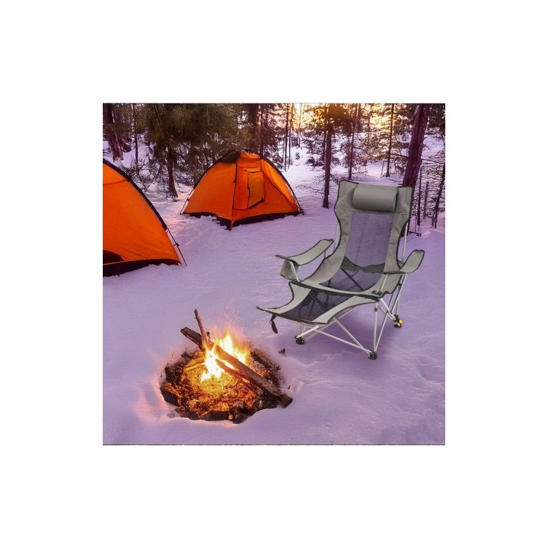 Taittuva retkituoli seosteräsrunko verkkokangas neliasentoinen selkänoja irrotettava jalkatuki niskatyyny