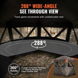 Maastokuvioitu metsästyskatos 150D kangas 6–7 hengelle 288 asteen näkyvyys 4 vaakasuuntaista ikkunaa