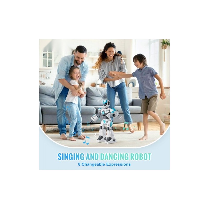 Radiolla ohjattava robotti ohjelmoitava eleohjauksella ja ääniohjauksella laulava 6–12-vuotiaille