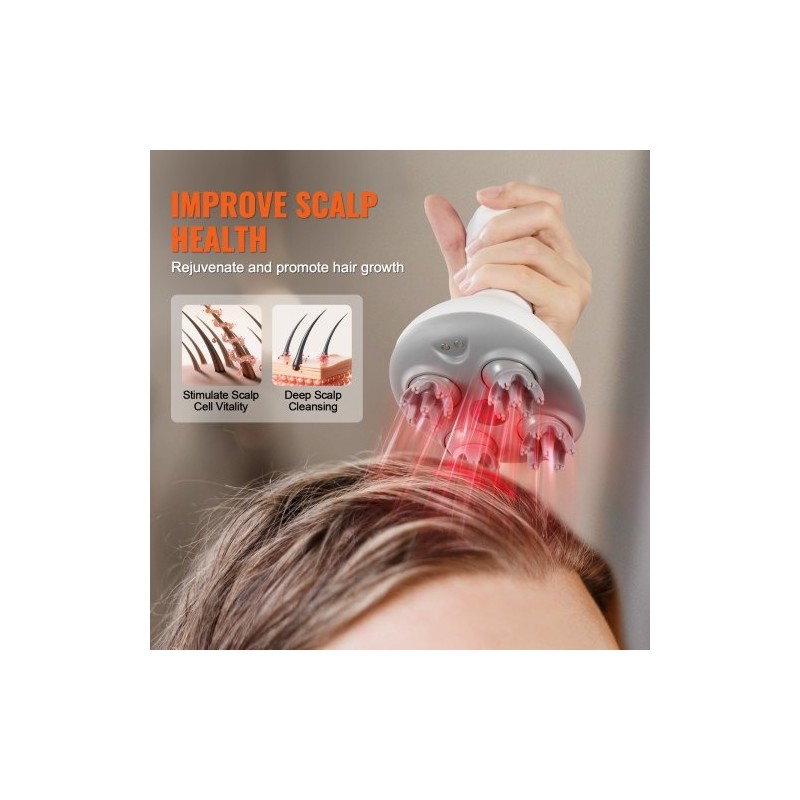 Sähköinen päänahan hierontalaite ladattava IPX7-vesitiivis 8 irrotettavaa hierontapäätä 6 tilaa