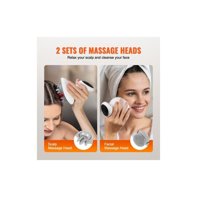 Sähköinen päänahan hierontalaite ladattava IPX7-vesitiivis 8 irrotettavaa hierontapäätä 6 tilaa