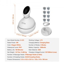 Sähköinen päänahan hierontalaite ladattava IPX7-vesitiivis 8 irrotettavaa hierontapäätä 6 tilaa