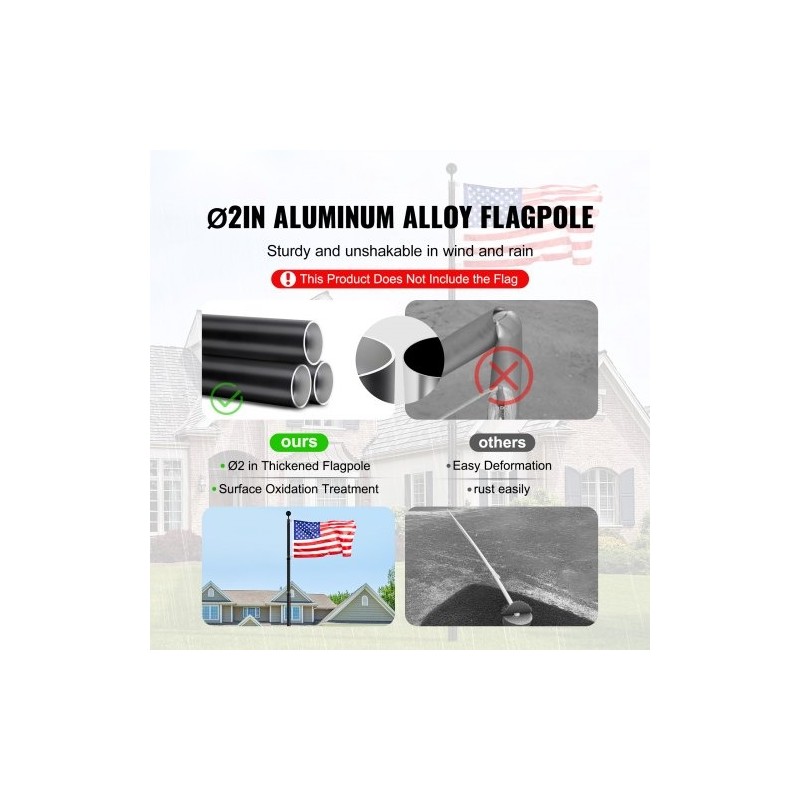 Teleskooppinen alumiiniseoslippusarja 7,3 m musta kierre-lukitus maahan asennettava