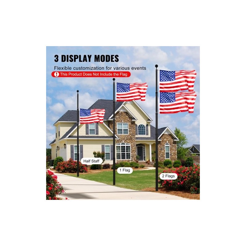 Teleskooppinen alumiiniseoslippusarja 7,3 m musta kierre-lukitus maahan asennettava