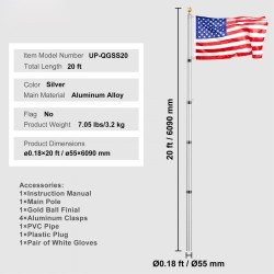 Lippusalkosarja alumiiniseoksinen 6,09 metriä teleskooppinen maahan asennettava hopea kierrettävä lukitus