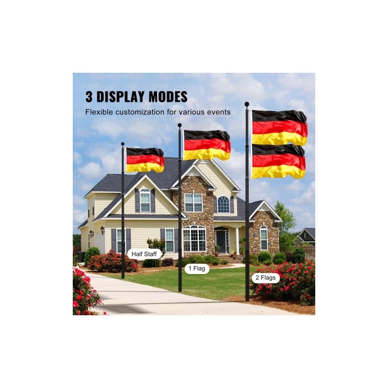 Teleskooppinen alumiiniseoslippusalko 6,09 m ulkokäyttöön musta Saksan lippu mukana