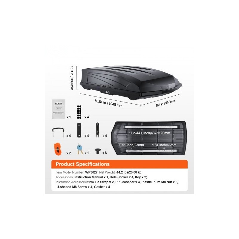 Kattoboksi ABS 488 l 18 kuutiojalkaa 75 kg kuormitus kaksipuolinen avaus