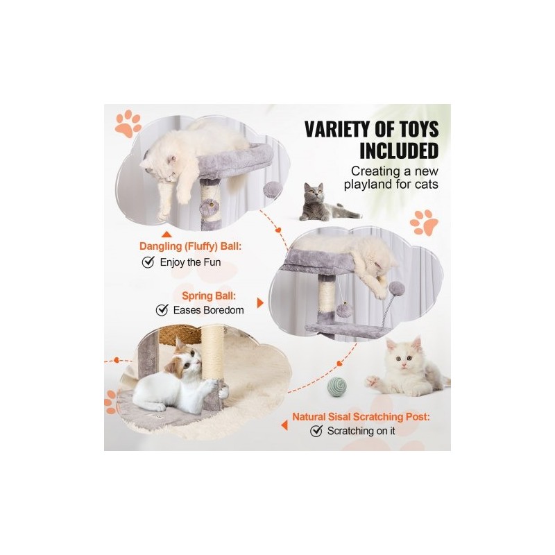 Kissan kiipeilypuu 114,8 senttimetriä 5 tasoa sisal-raapimapylväät riippukori piilopesä vaaleanharmaa