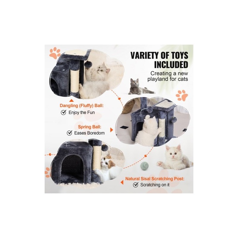 Kissapuu neljä tasoa sisalpylväät riippumatto kissakoppi 80 cm tummanharmaa