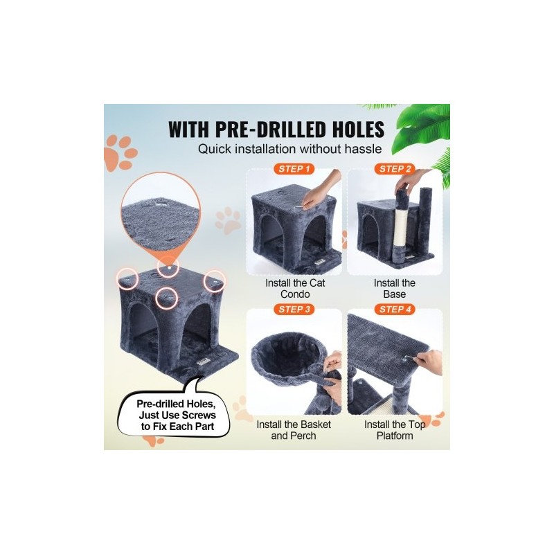 Kissapuu neljä tasoa sisalpylväät riippumatto kissakoppi 80 cm tummanharmaa