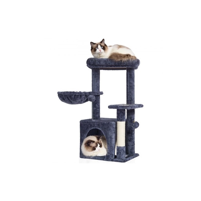 Kissapuu neljä tasoa sisalpylväät riippumatto kissakoppi 80 cm tummanharmaa