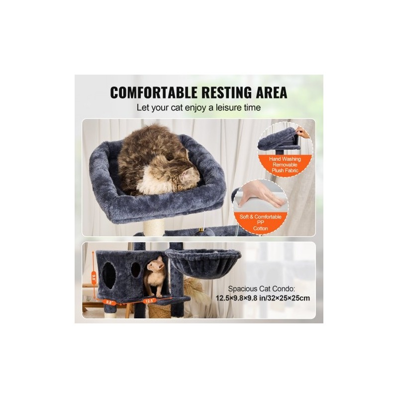 Kissankiipeilypuu lastulevy 115 cm korkea 5 tasoa sisal-raapimapylväät riippumatto kissankoppi tummanharmaa