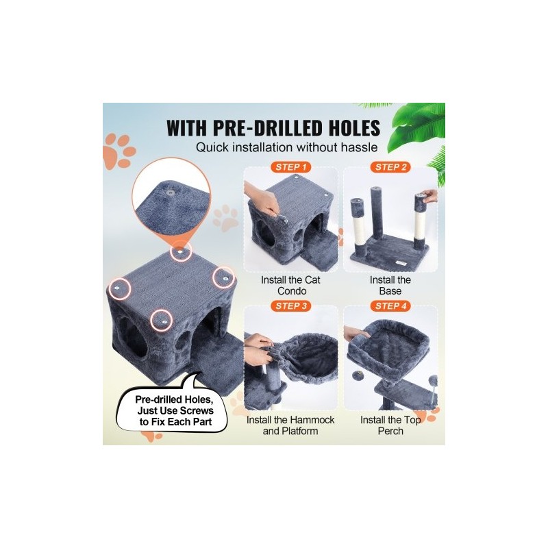 Kissankiipeilypuu lastulevy 115 cm korkea 5 tasoa sisal-raapimapylväät riippumatto kissankoppi tummanharmaa