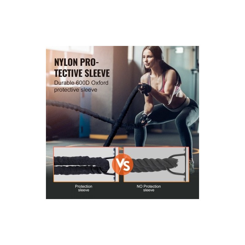 Harjoitusköysi polyesterinen 12,2 m halkaisija 38 mm musta suojasukka kiinnike