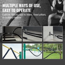 Harjoitusköysi polyesterinen 12,2 m halkaisija 38 mm musta suojasukka kiinnike